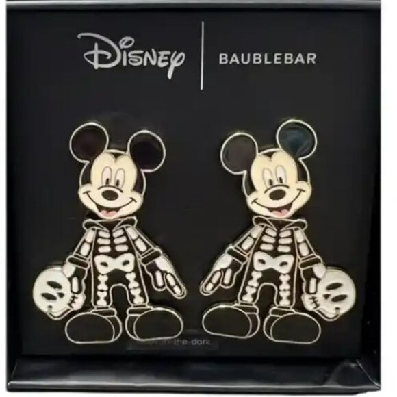 BAUBLEBAR Mickey Mouse Skeleton Glow-in-the-Dark Dangle Earrings - Picture 1 of 3